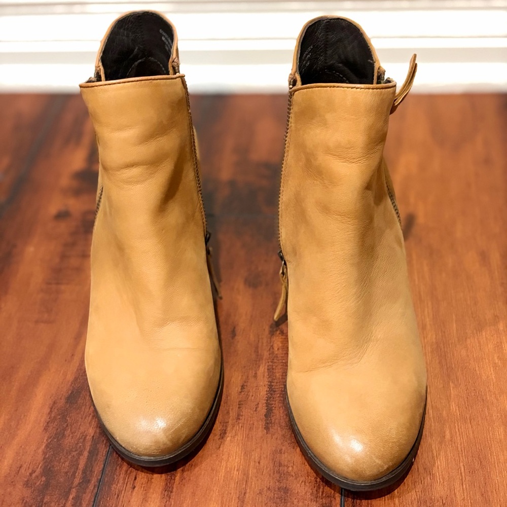 MIA Leather Ankle Booties in Camel color